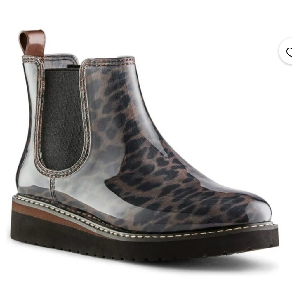 COUGAR Kensington Leopard Dark Brown rubber rain boots. Size 8